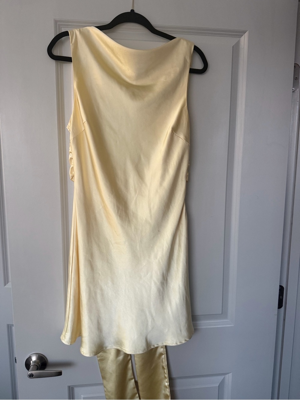 Satin Slip Mini Dress in butter yellow